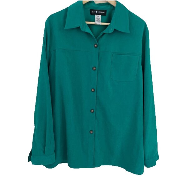 VTG 90s Sag Harbor Women's Shirt Shacket Size 18 Kelly Green Brushed Twill NWT - Picture 1 of 12